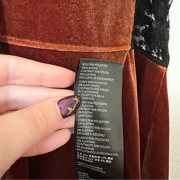 Urban Outfitters Faith Velvet Slip Dress Brown with Black Lace Size Small - Picture 3 of 7